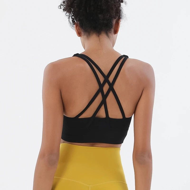 Cross Straps Sports Bra Women Gym High Support Yoga Vest