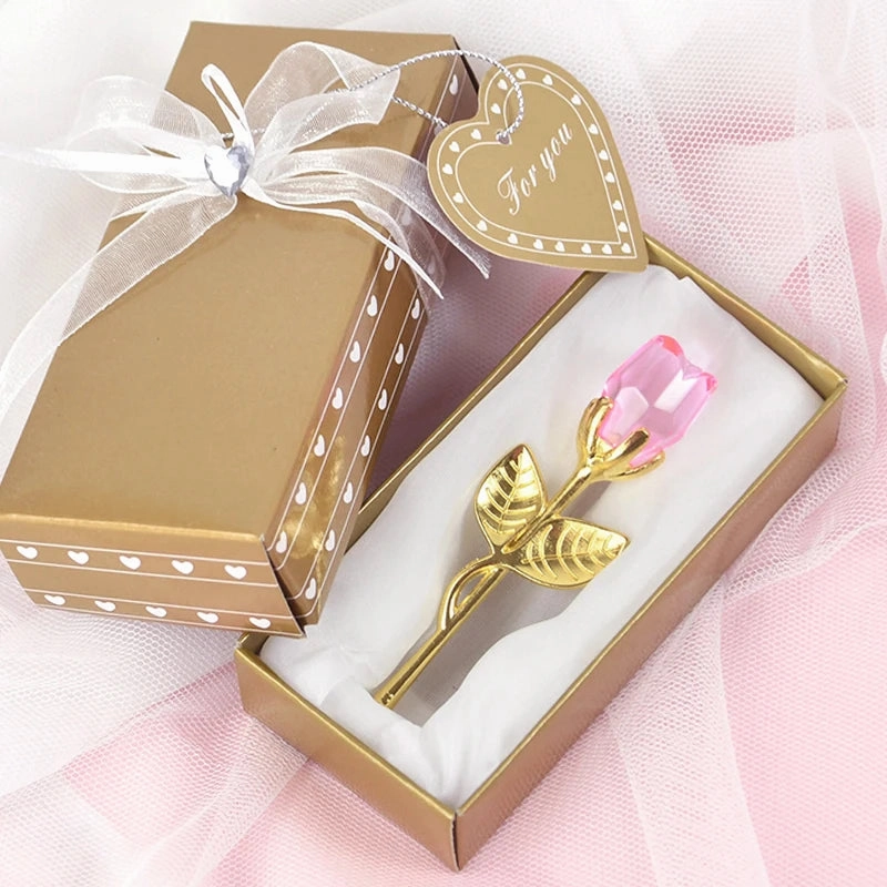 Crystal Glass Rose Flower in Box Mini Forever Red Gold Rose Gift for Girlfriend Wedding Guest Mother's Day