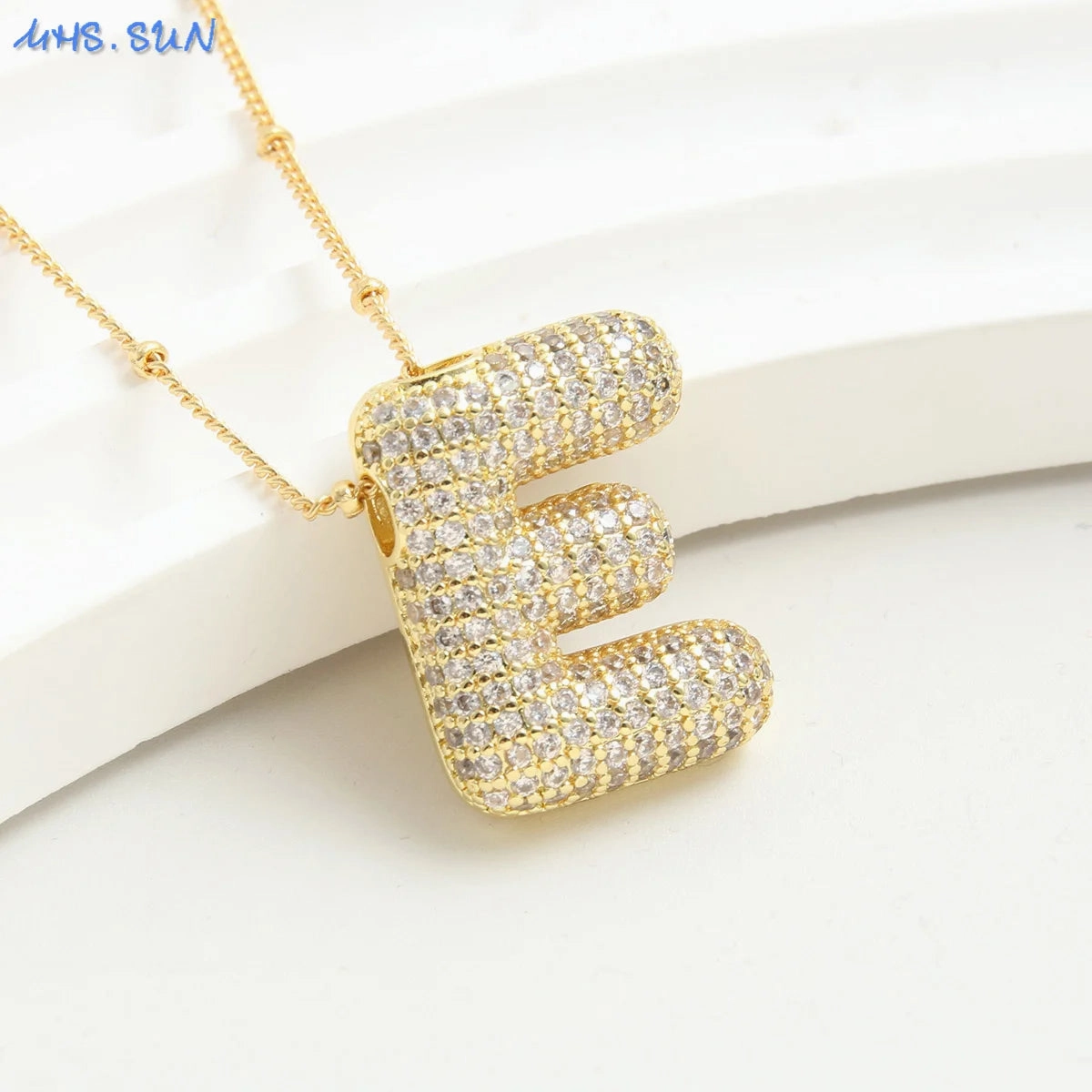 Cubic Zircon A-Z Bubble Letter Necklace Gold Plated Initials
