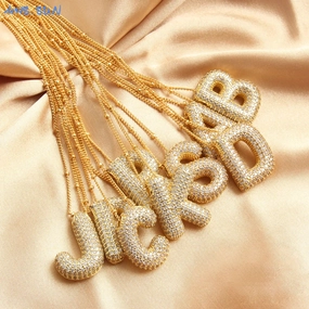Cubic Zircon A-Z Bubble Letter Necklace Gold Plated Initials