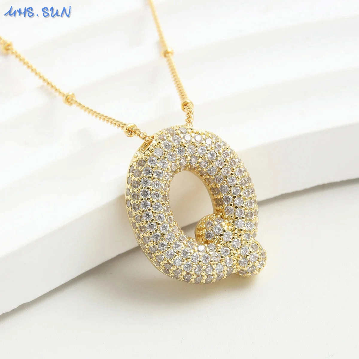 Cubic Zircon A-Z Bubble Letter Necklace Gold Plated Initials