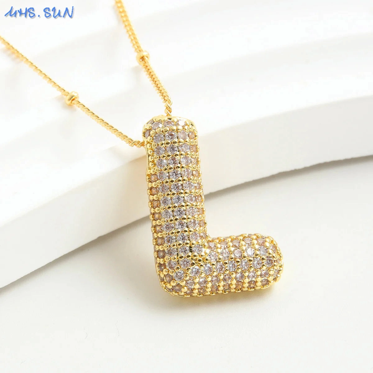 Cubic Zircon A-Z Bubble Letter Necklace Gold Plated Initials