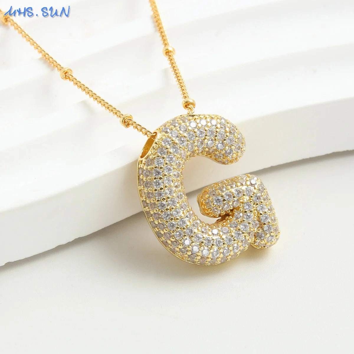 Cubic Zircon A-Z Bubble Letter Necklace Gold Plated Initials