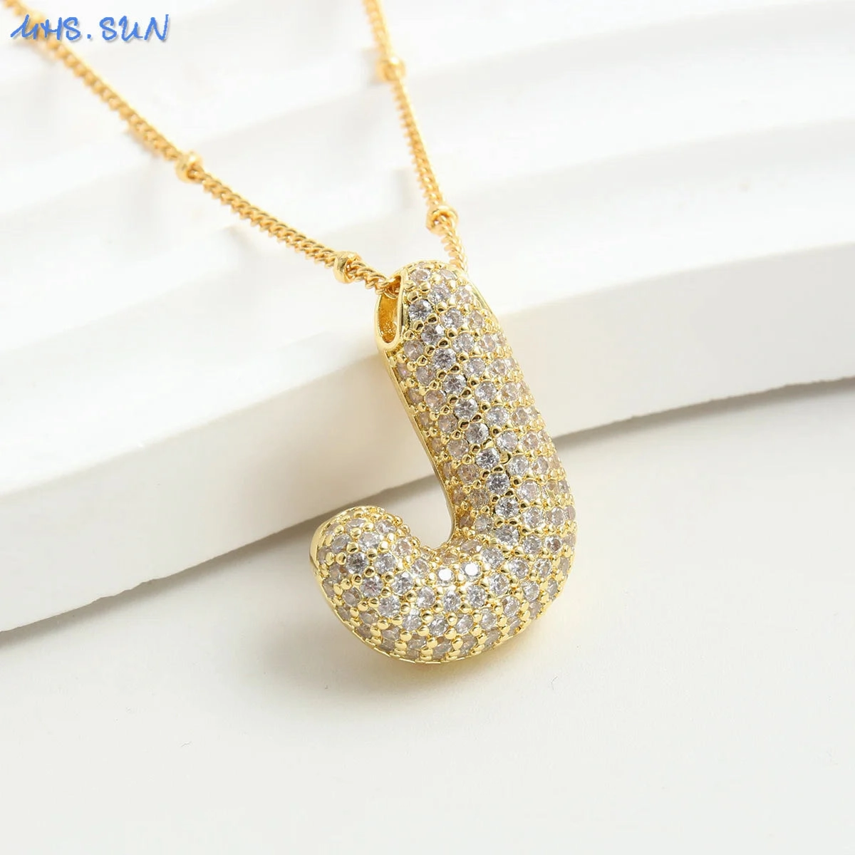 Cubic Zircon A-Z Bubble Letter Necklace Gold Plated Initials