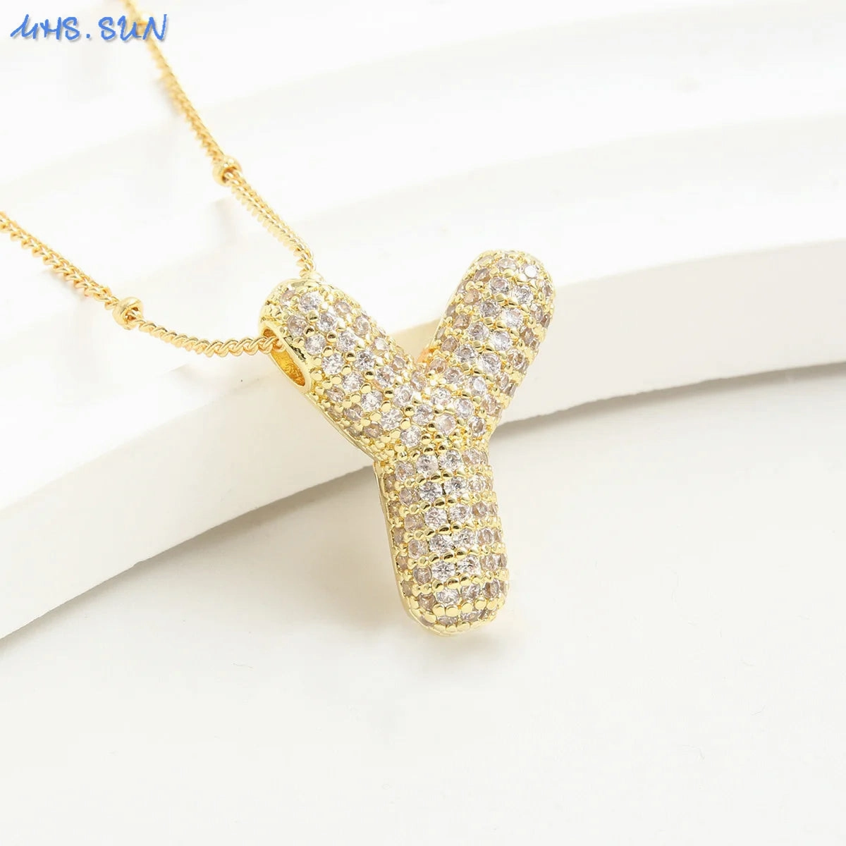 Cubic Zircon A-Z Bubble Letter Necklace Gold Plated Initials