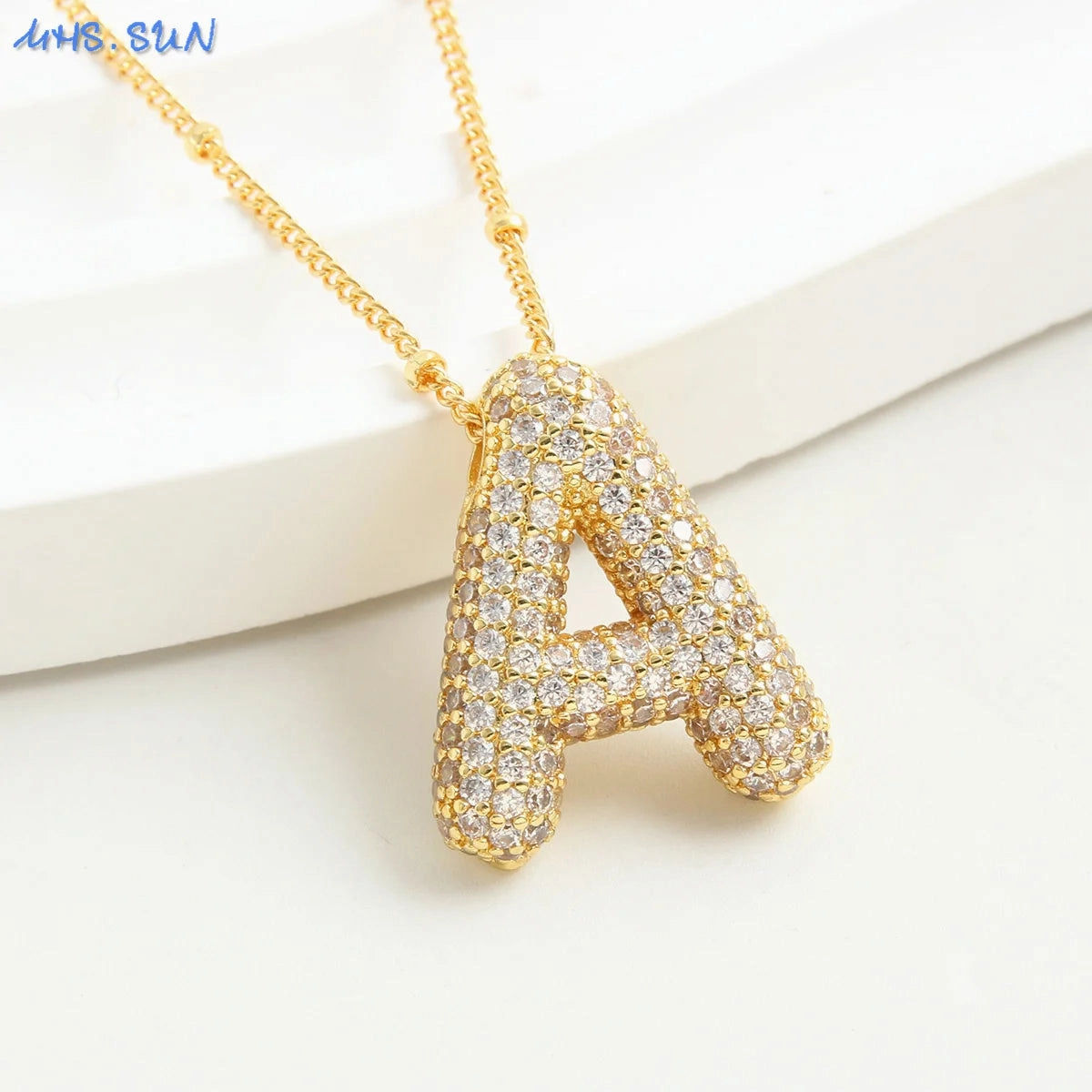 Cubic Zircon A-Z Bubble Letter Necklace Gold Plated Initials