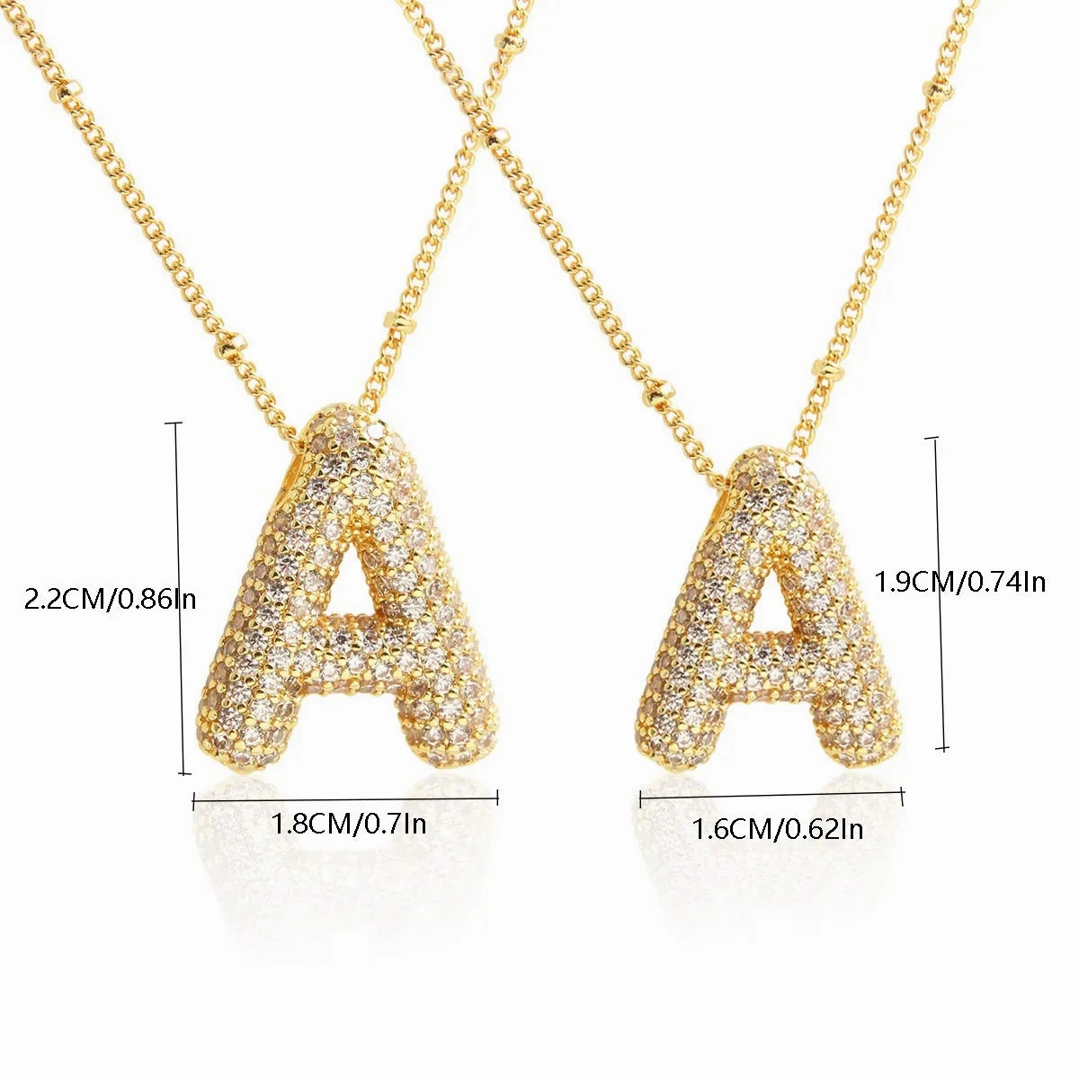 Cubic Zircon A-Z Bubble Letter Necklace Gold Plated Initials