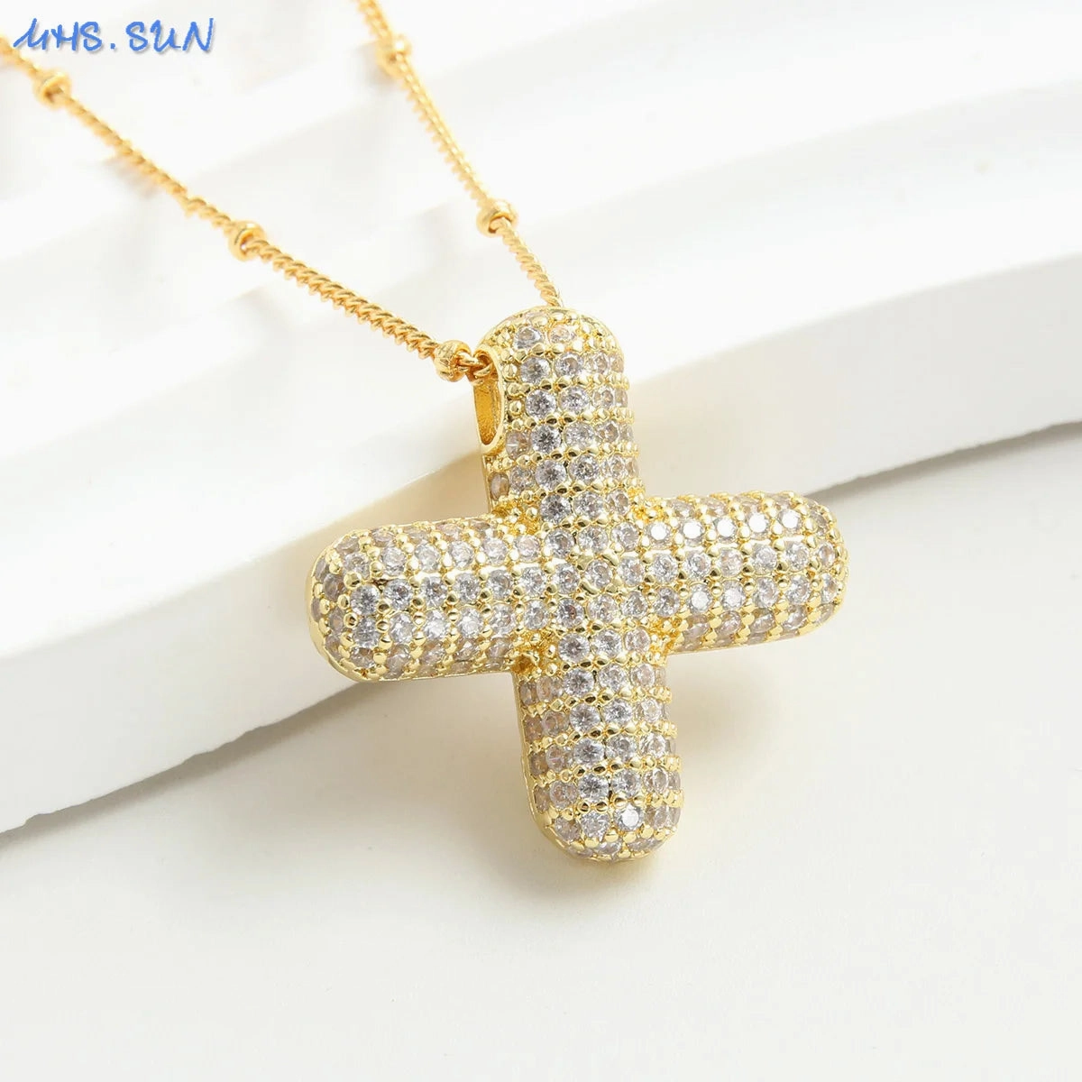 Cubic Zircon A-Z Bubble Letter Necklace Gold Plated Initials