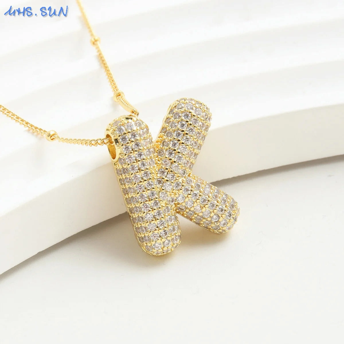 Cubic Zircon A-Z Bubble Letter Necklace Gold Plated Initials