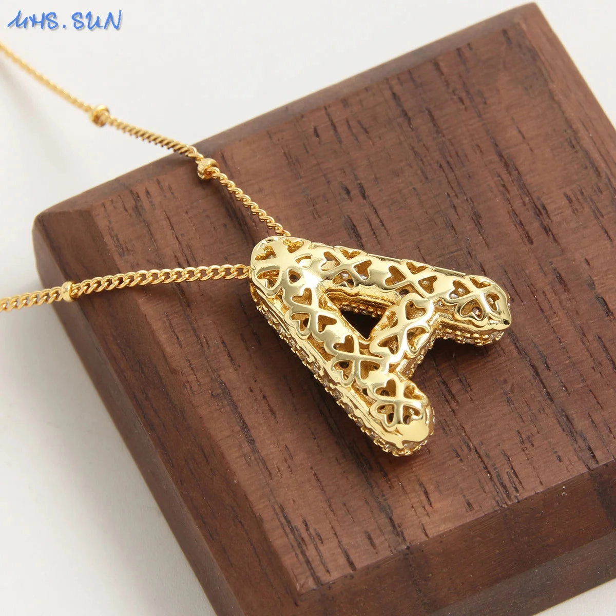 Cubic Zircon A-Z Bubble Letter Necklace Gold Plated Initials