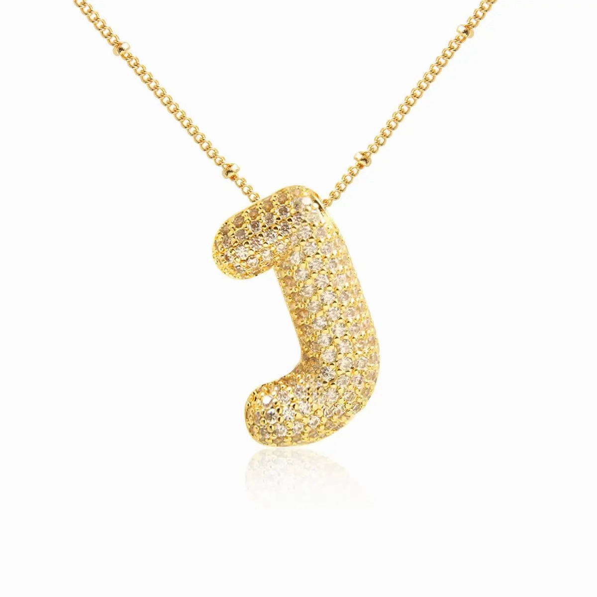 Cubic Zircon A-Z Bubble Letter Necklace Gold Plated Initials