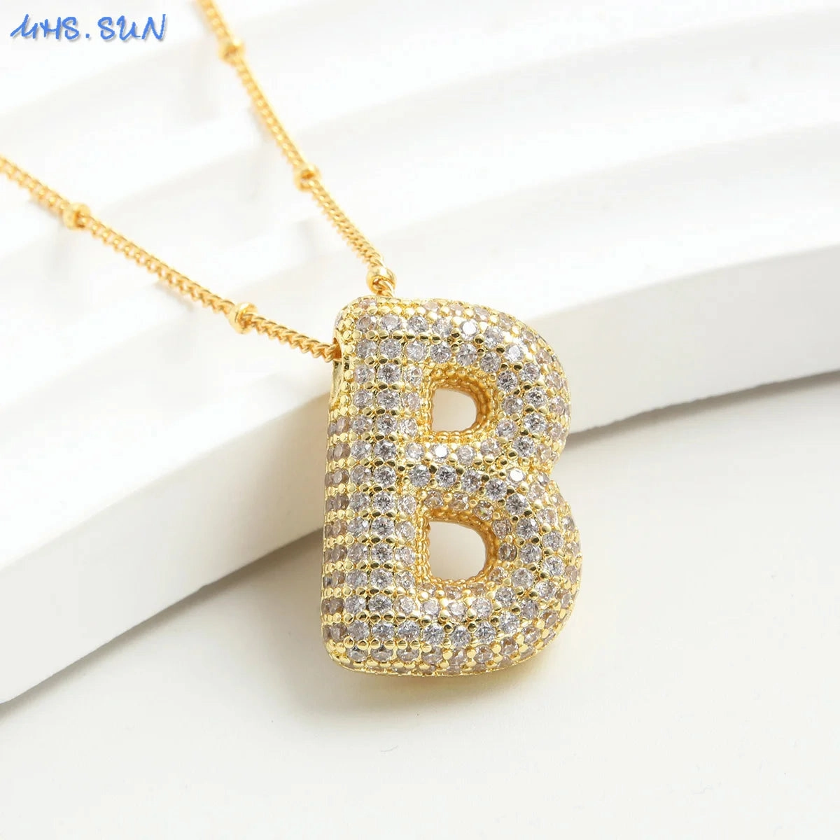 Cubic Zircon A-Z Bubble Letter Necklace Gold Plated Initials