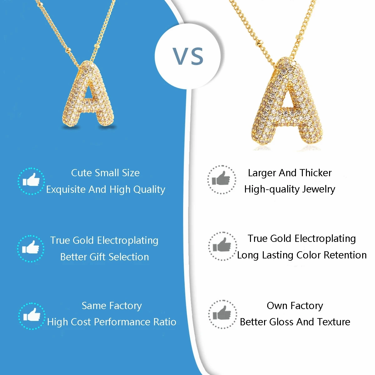 Cubic Zircon A-Z Bubble Letter Necklace Gold Plated Initials