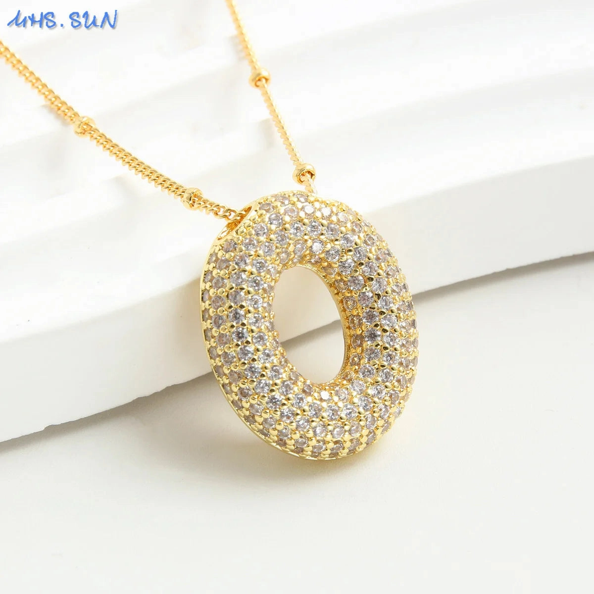 Cubic Zircon A-Z Bubble Letter Necklace Gold Plated Initials