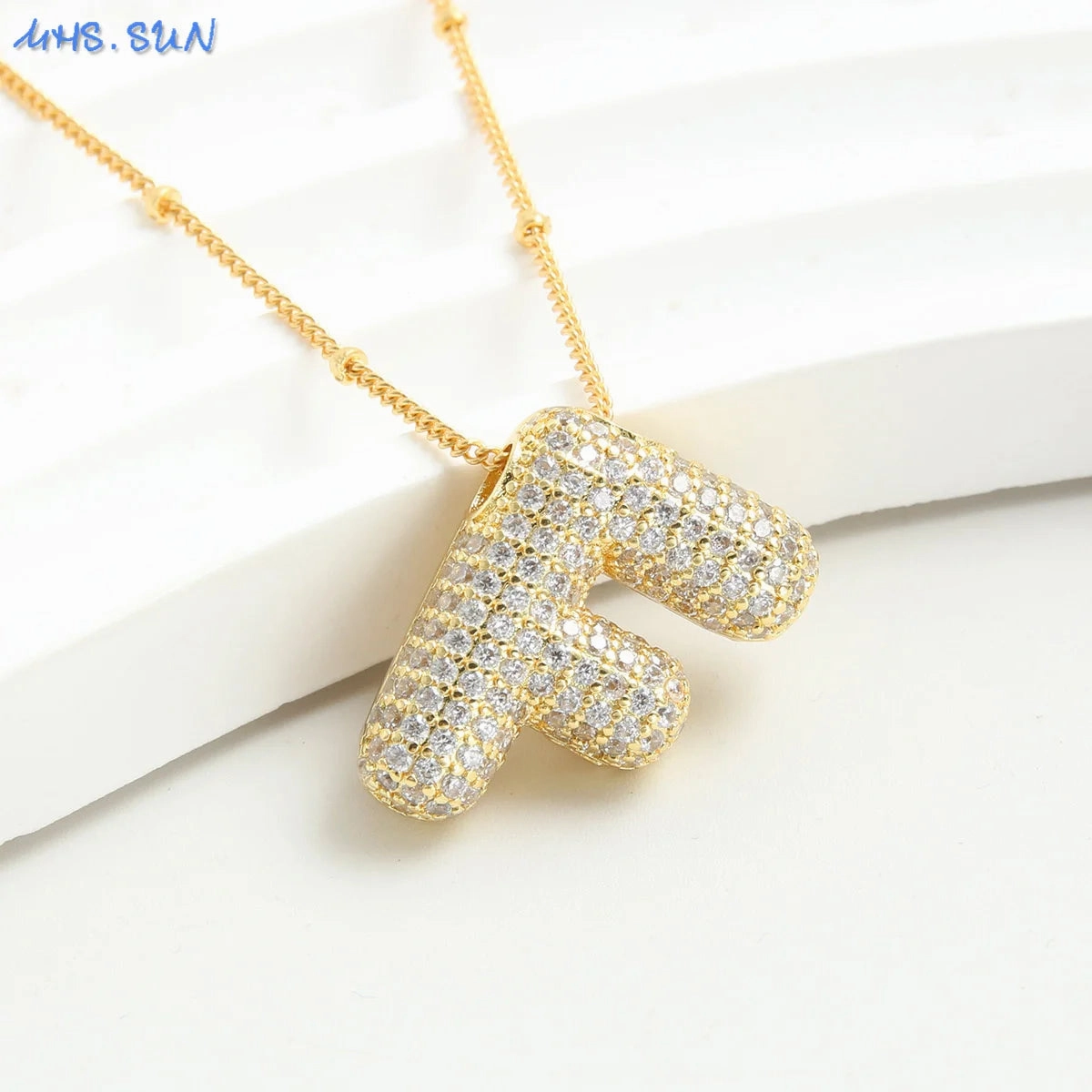 Cubic Zircon A-Z Bubble Letter Necklace Gold Plated Initials