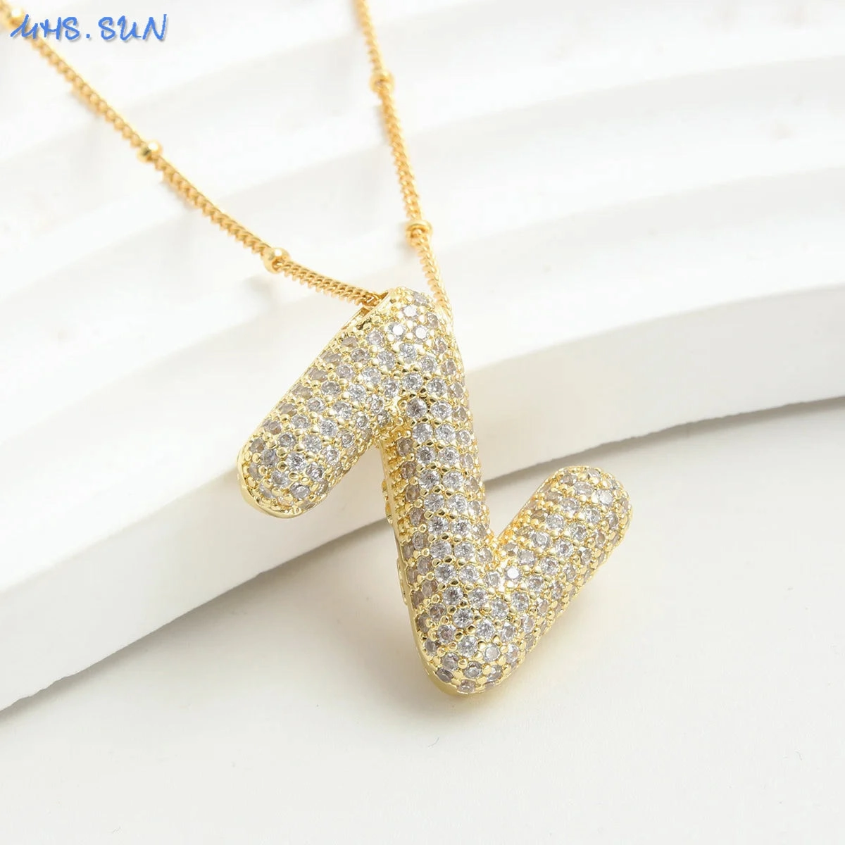 Cubic Zircon A-Z Bubble Letter Necklace Gold Plated Initials