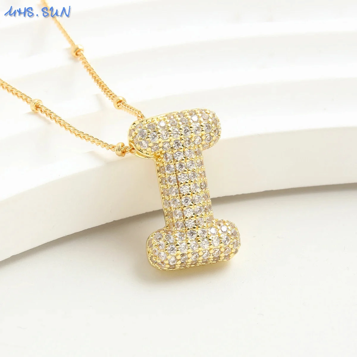 Cubic Zircon A-Z Bubble Letter Necklace Gold Plated Initials