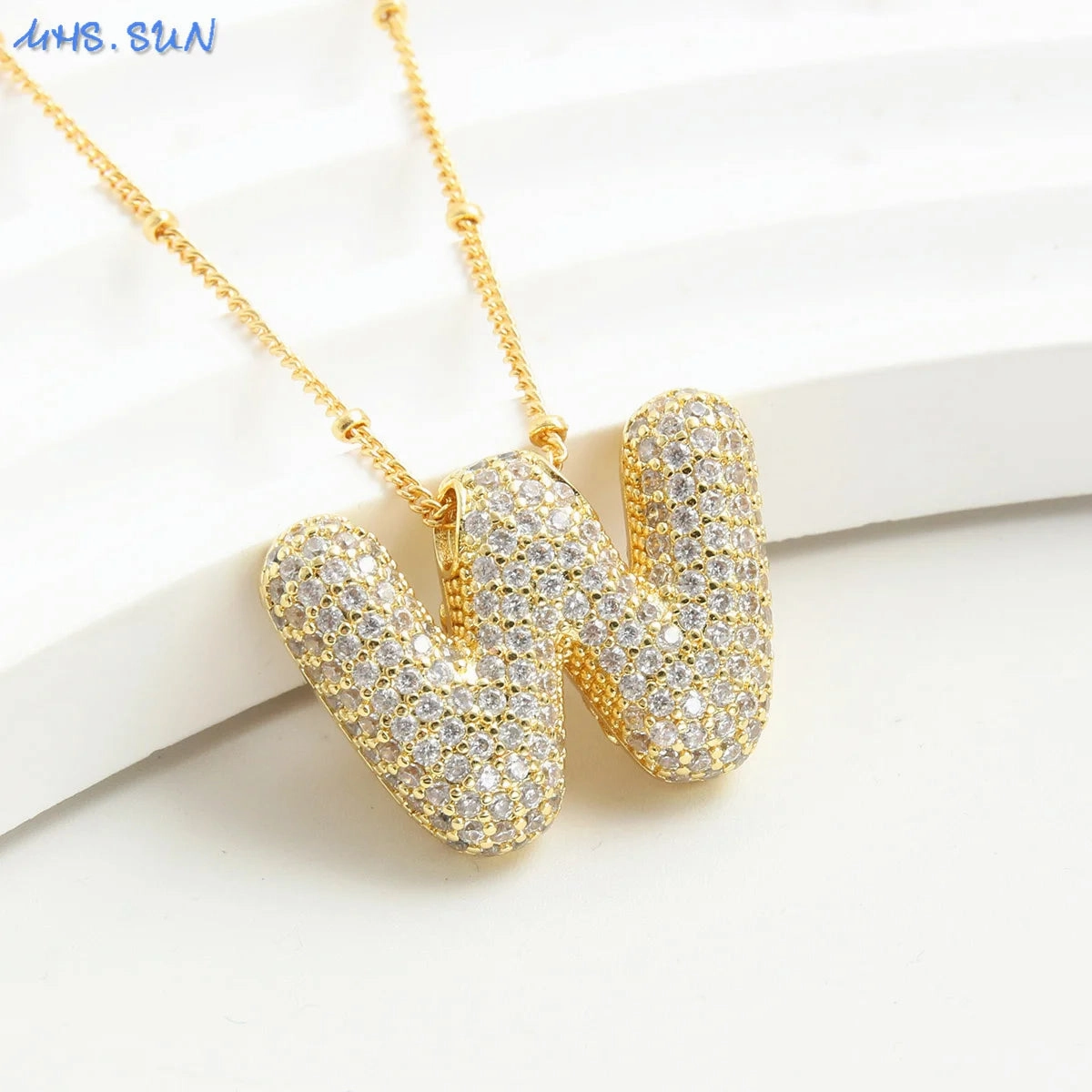 Cubic Zircon A-Z Bubble Letter Necklace Gold Plated Initials