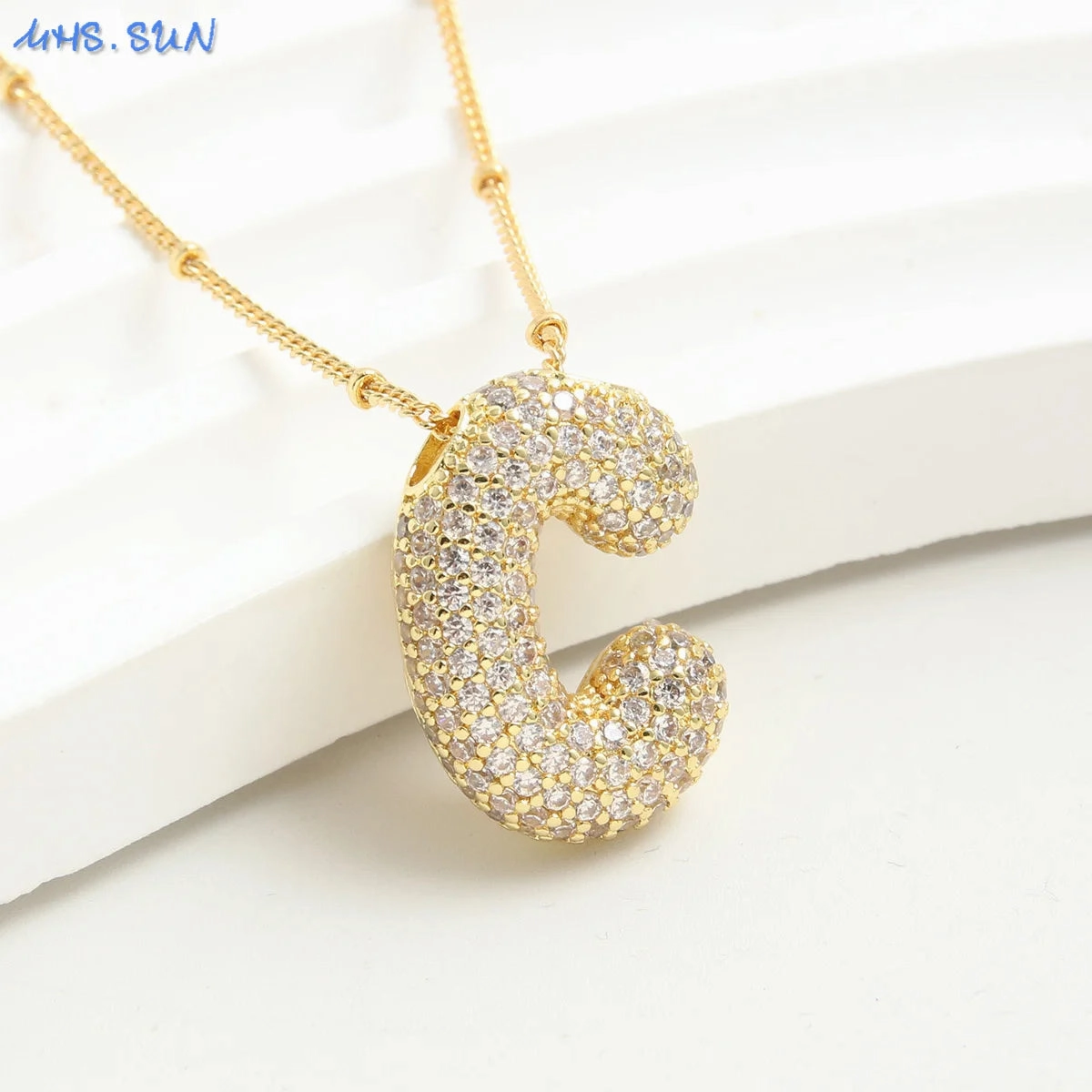 Cubic Zircon A-Z Bubble Letter Necklace Gold Plated Initials