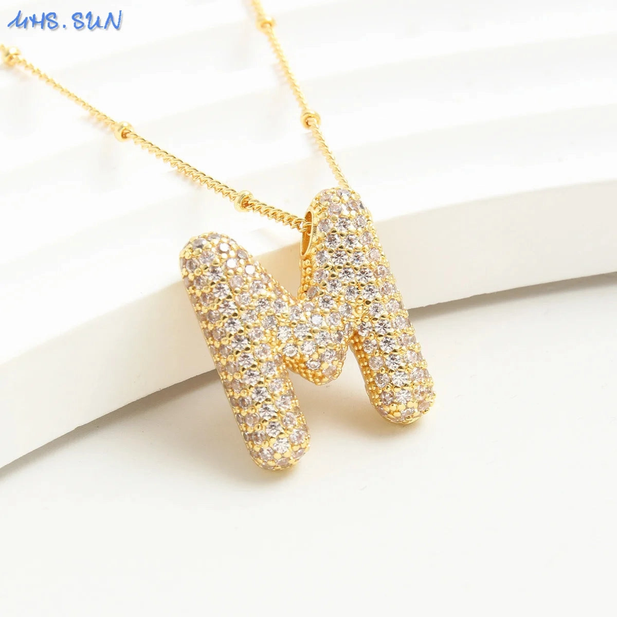 Cubic Zircon A-Z Bubble Letter Necklace Gold Plated Initials