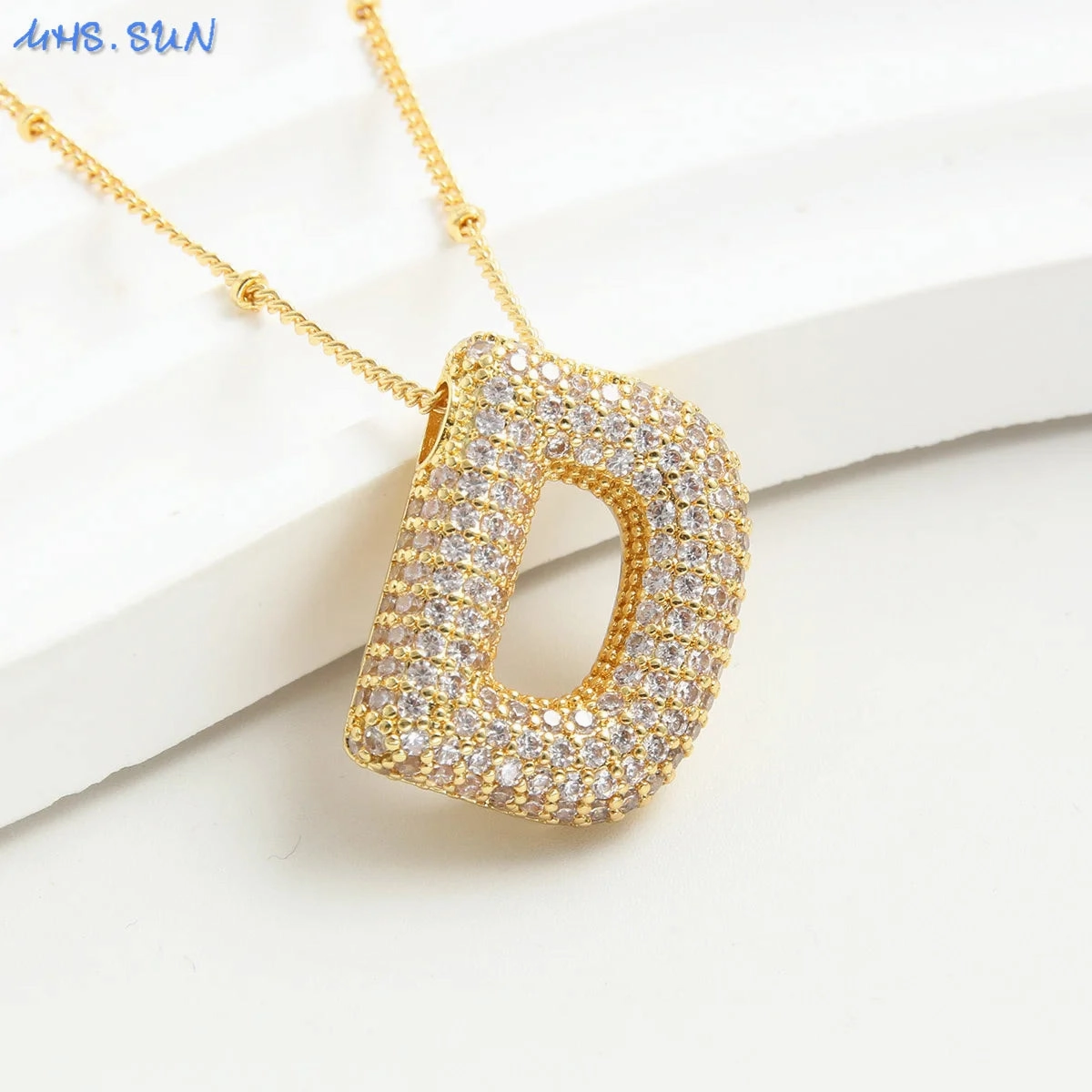 Cubic Zircon A-Z Bubble Letter Necklace Gold Plated Initials