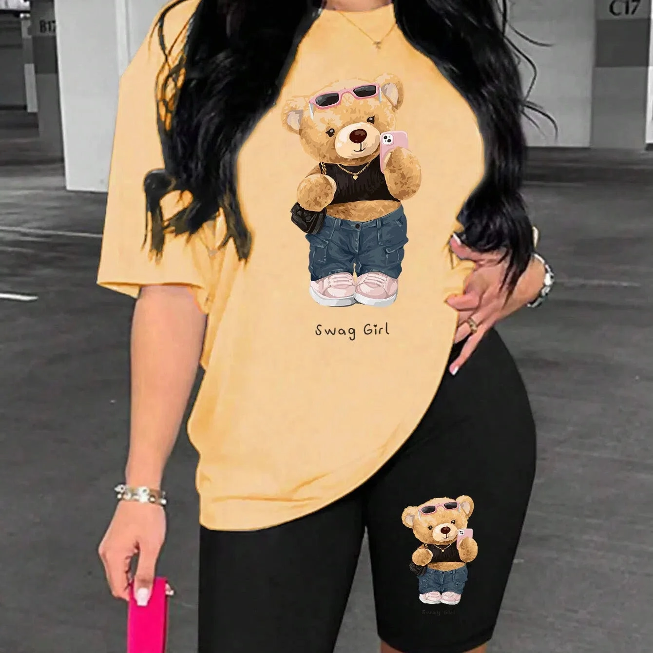 Cute And Fashionable Plush Bear Woman Shorts Set Comfy Style