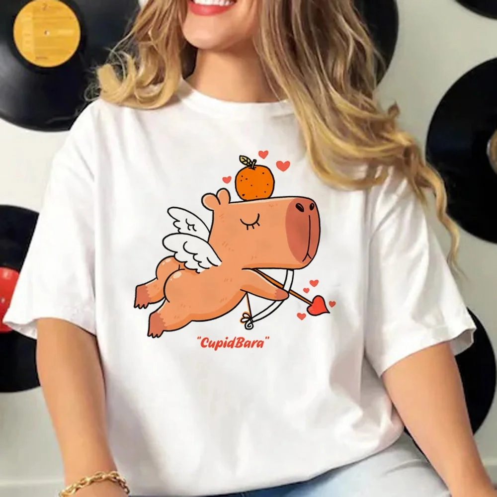 Cute Capybara Manga Graphic Tee for Women - Casual Harajuku Style Top with Fun Cartoon Design, Perfect for All Seasons