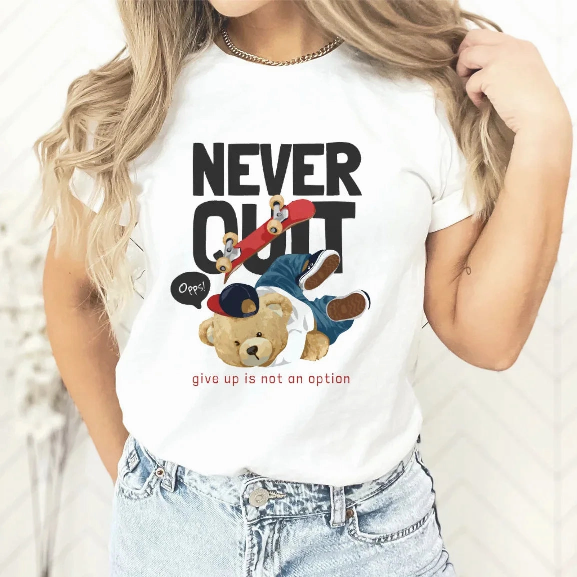 Cute Couple Teddy Bear Oversized T-Shirt - Trendy Harajuku Style Crew Neck Tee for Women, Perfect for Spring/Summer Fashion