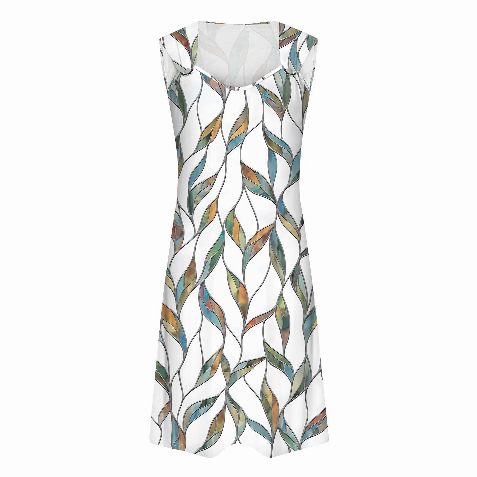 Cute Floral Fashion V-Neck Summer Dress Sleeveless Elegant Skirts