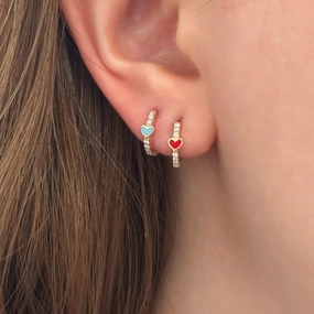 Cute Lovely Red Black Blue Enamel CZ Paved Mini Huggie Hoop Earring For Women Girl Multi Piercing Jewelry