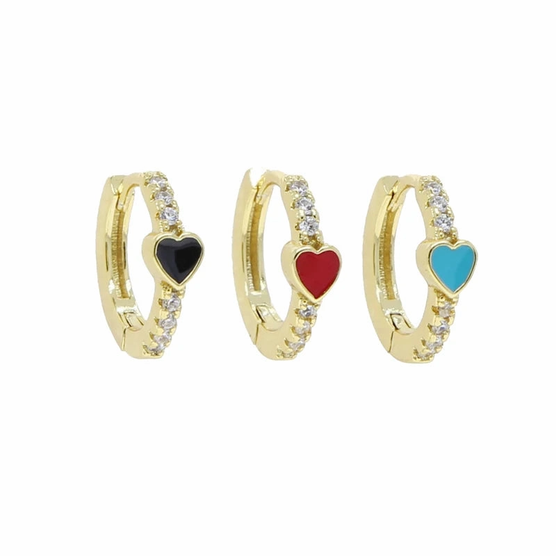 Cute Lovely Red Black Blue Enamel CZ Paved Mini Huggie Hoop Earring For Women Girl Multi Piercing Jewelry