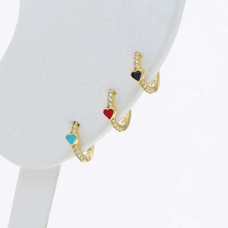 Cute Lovely Red Black Blue Enamel CZ Paved Mini Huggie Hoop Earring For Women Girl Multi Piercing Jewelry