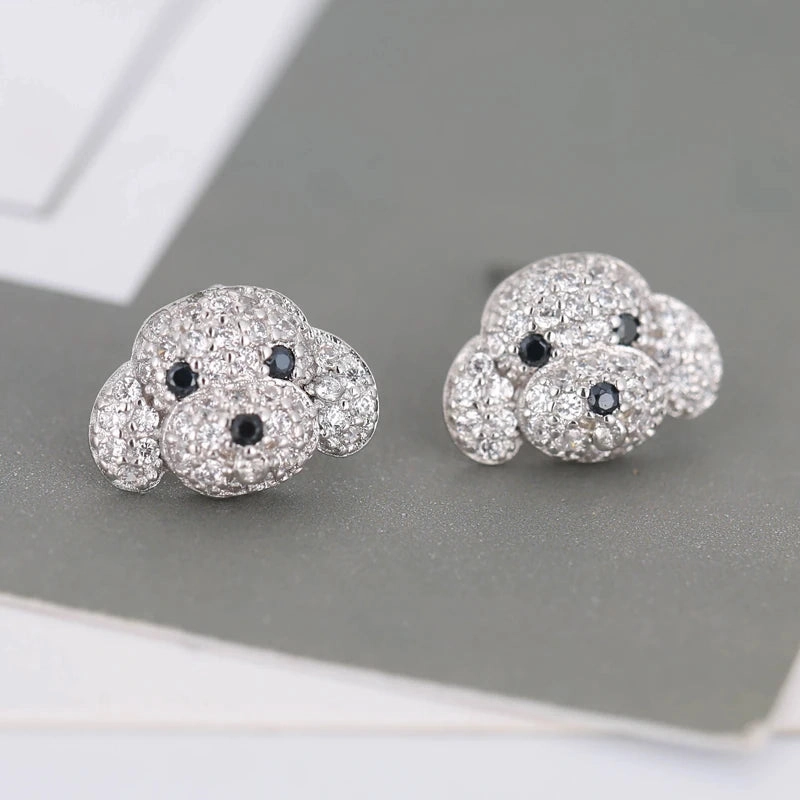 Cute Puppy Stud Earrings in 925 Sterling Silver for Women