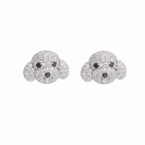 Cute Puppy Stud Earrings in 925 Sterling Silver for Women