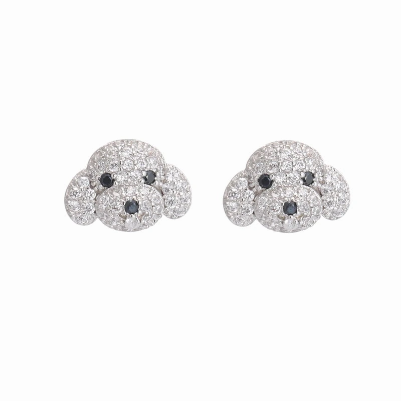 Cute Puppy Stud Earrings in 925 Sterling Silver for Women