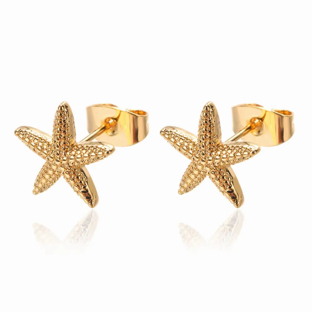 Cute Summer Starfish Stainless Steel Stud Earrings for Women