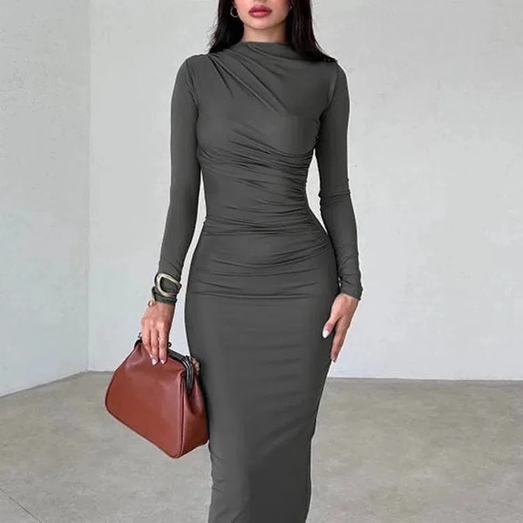 Cutenew Women's Elegant Solid O-neck Patchwork Maxi Dress