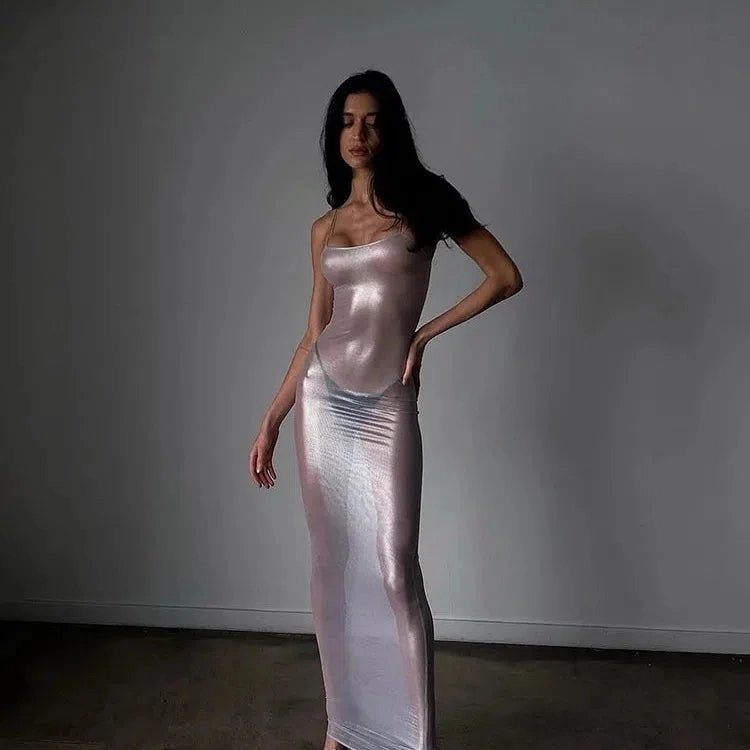 Cutenew Women's Sexy Sheer Gauze Sleeveless Long Dress