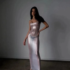 Cutenew Women's Sexy Sheer Gauze Sleeveless Long Dress