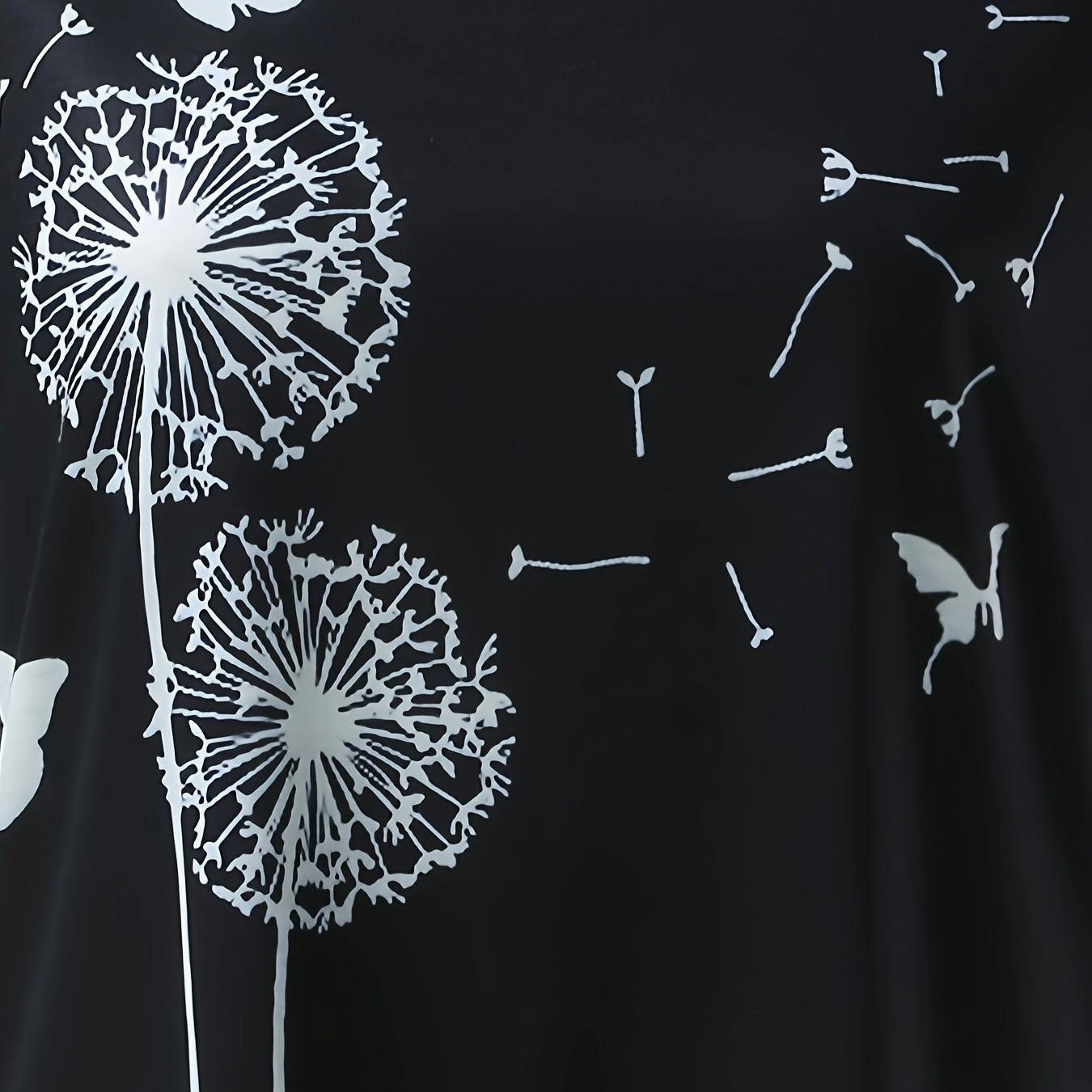 Dandelion & Butterfly Print T-Shirt Casual Crew Neck Top