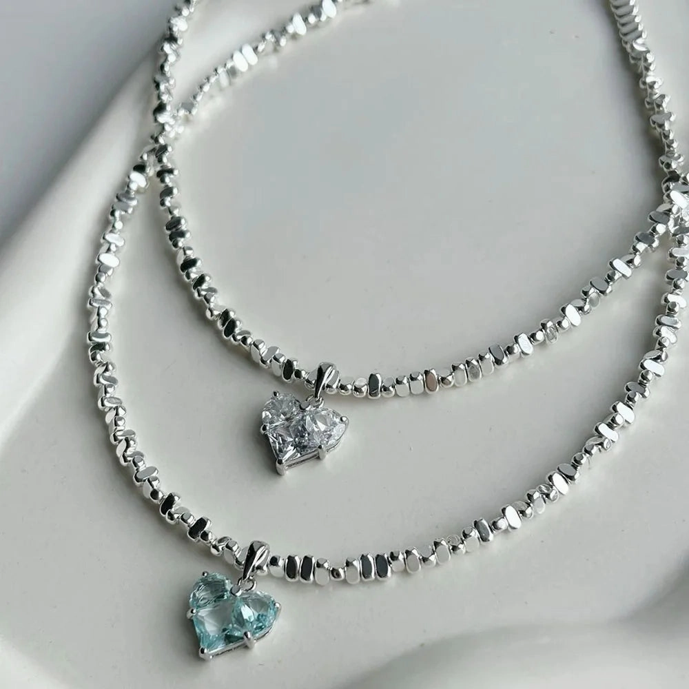 Design Exaggerated Irregular CCB Beads Chain Necklace With Crystal Heart Pendant for Women