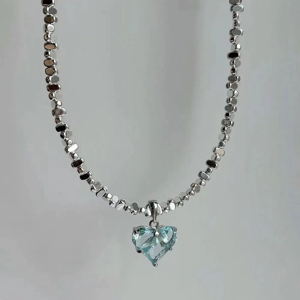 Design Exaggerated Irregular CCB Beads Chain Necklace With Crystal Heart Pendant for Women