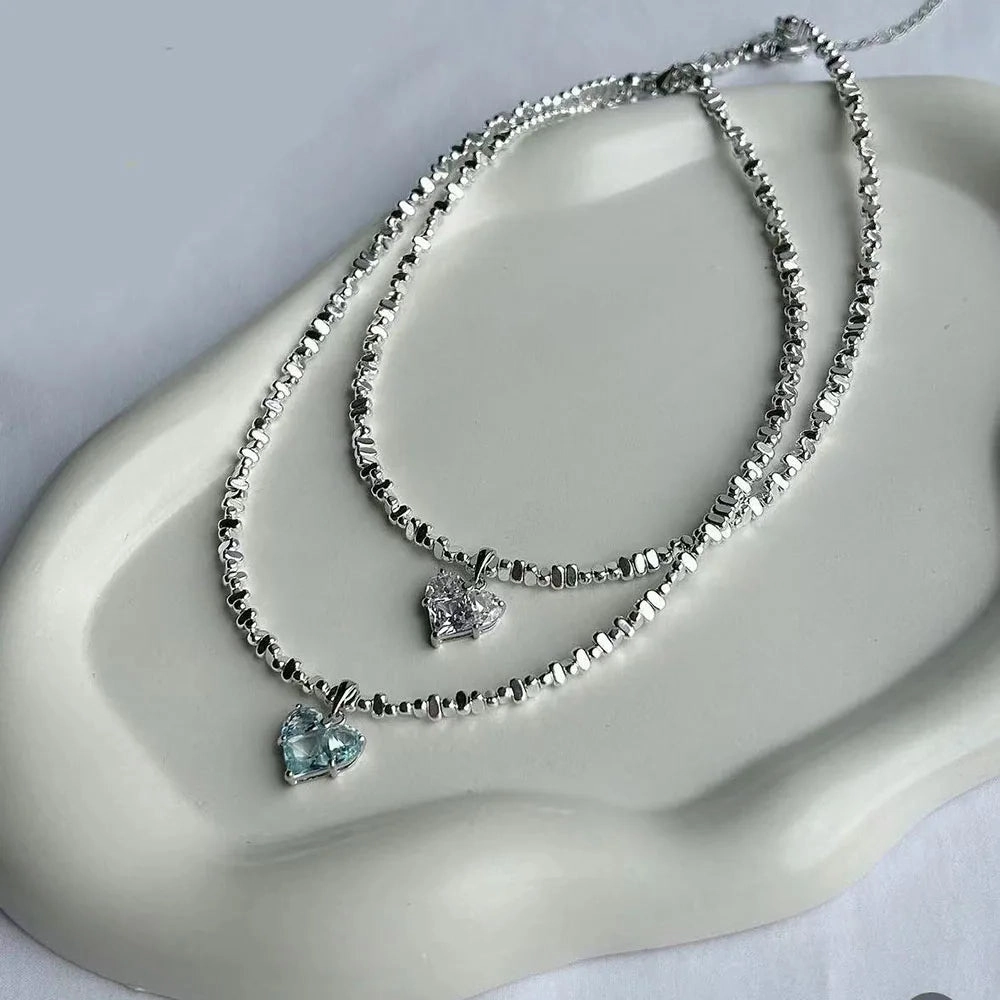 Design Exaggerated Irregular CCB Beads Chain Necklace With Crystal Heart Pendant for Women