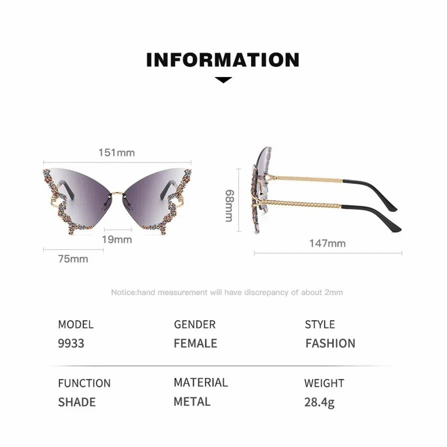 Diamond Butterfly Sunglasses UV400 Elegant Women's Fashion Eyewear