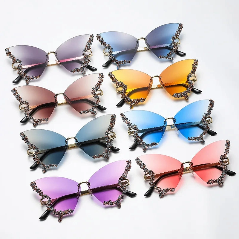 Diamond Butterfly Sunglasses UV400 Elegant Women's Fashion Eyewear