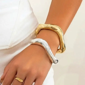 DIEZI Punk Irregular Chunky Open Cuff Bangles Men Vintage Fashion Gold Silver Color Wide Arm Bracelets Bangles Women Jewelry