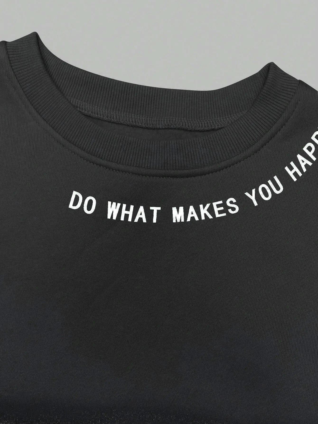 Do What Makes You Happy Letter Printing Sweatshirt Women Loose Crewneck Fleece Pullover for Streetwear Autumn Winter