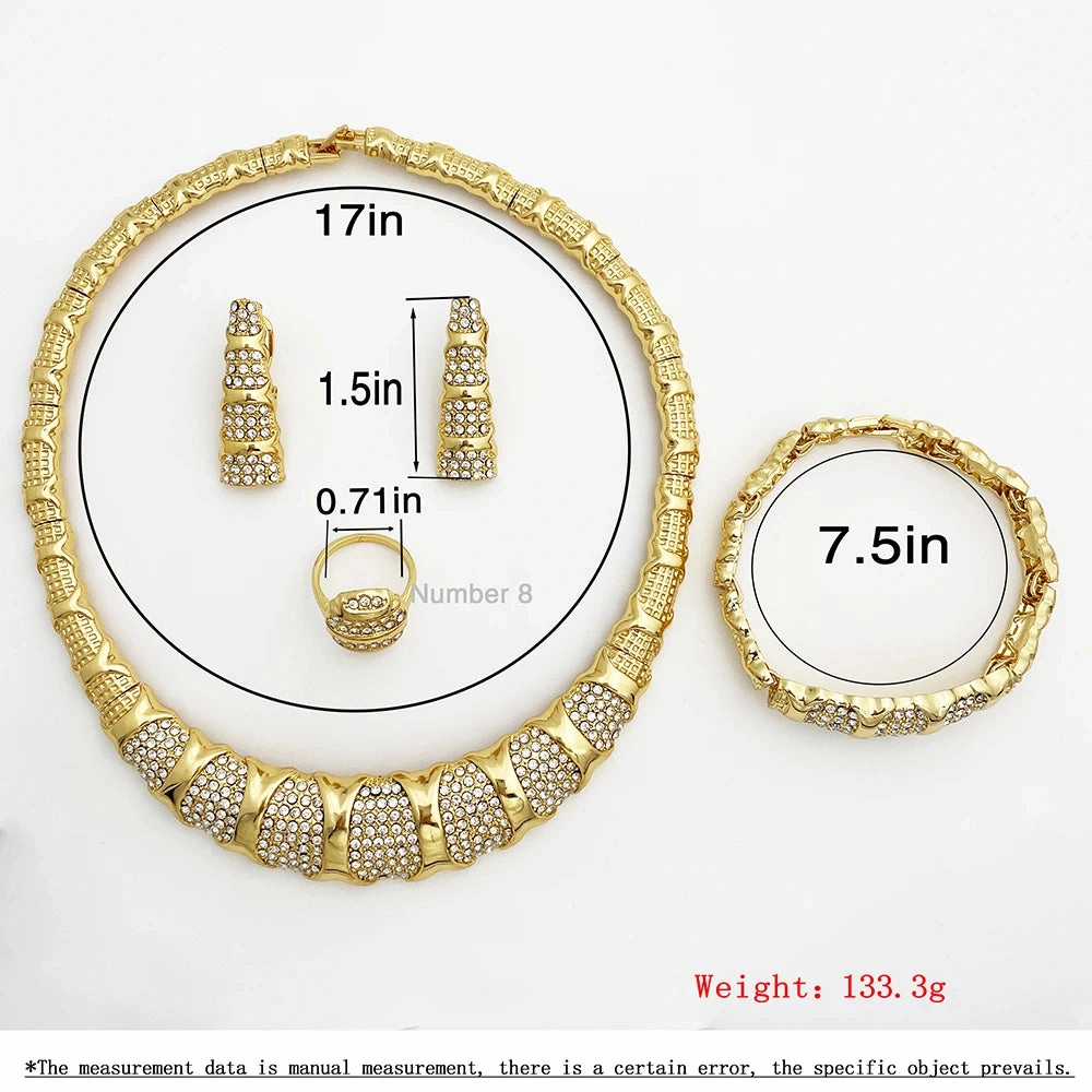 Dubai Jewelry Set For Women 18K Gold Plated Luxury Necklace Earrings Bracelet And Ring Set Jewelry For Wedding Party Trending