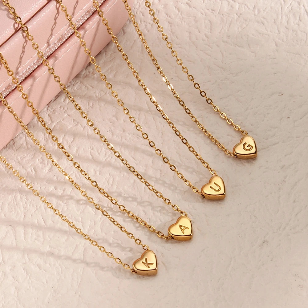 E.B.belle Minimalist Small Love Initial Necklace Jewelry 18k Gold Plated Heart Pendant for Elegant Personal Touch