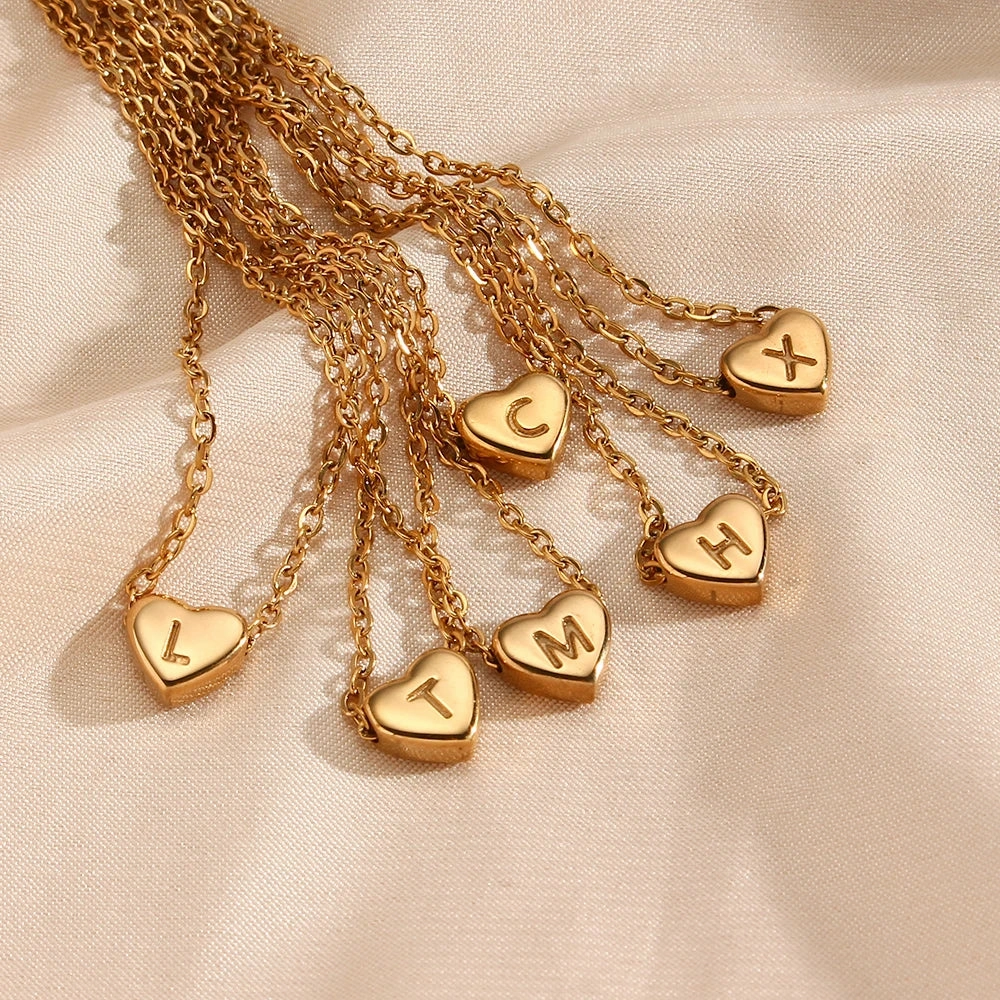 E.B.belle Minimalist Small Love Initial Necklace Jewelry 18k Gold Plated Heart Pendant for Elegant Personal Touch